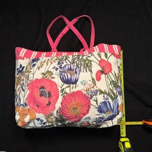Floral Print Tote Bag Red Pink Blue Flowers Large Cute Reusable NWOT‎